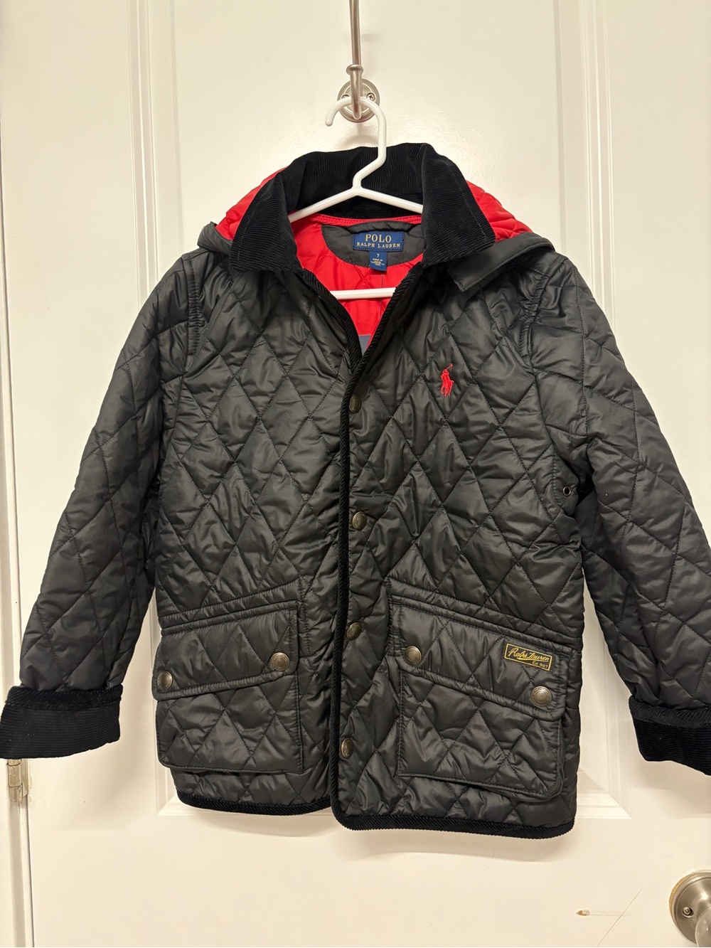 Polo by Ralph Lauren Black Quilted Puffer Jacket with Red Lining